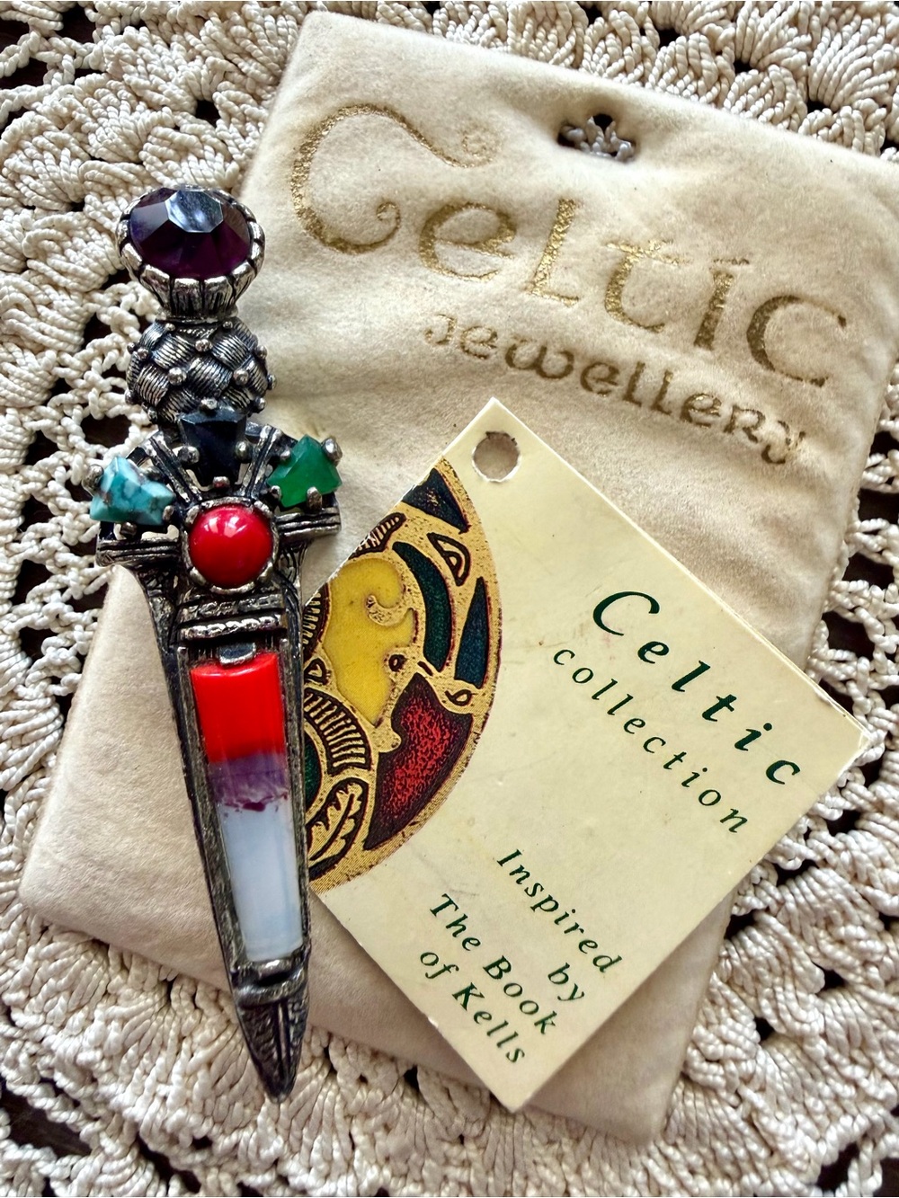 Solvar Ireland Celtic Book of Kells Jeweled Brooch Pin